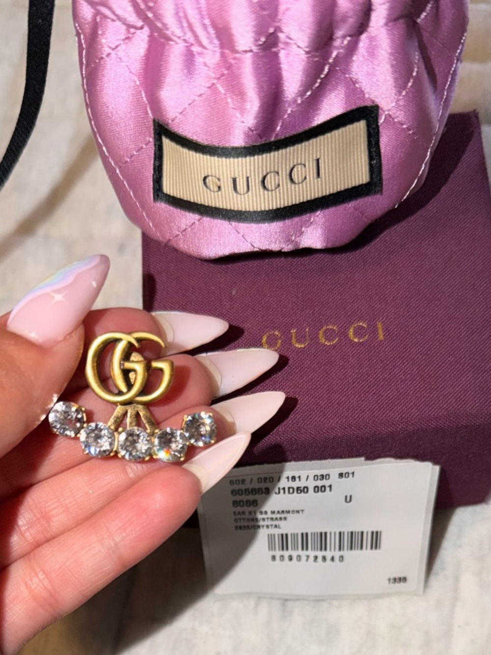 Gucci Gold Double G Earring with Detachable Crystal Row